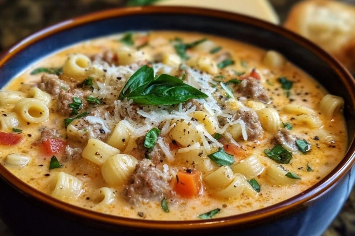 Cremige Parmesan-Italienische Wurst-Ditalini-Suppe