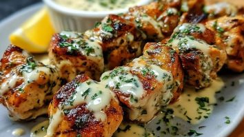 Gegrillte Hähnchenstücke mit Cremiger Knoblauchsauce