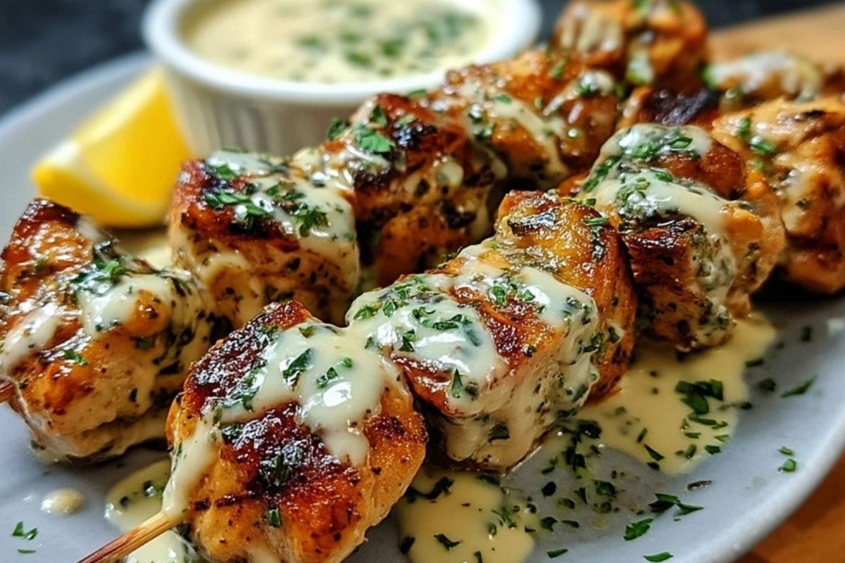 Gegrillte Hähnchenstücke mit Cremiger Knoblauchsauce