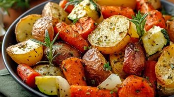 Knoblauch-Kräuter-Röstgemüse mit Kartoffeln, Karotten und Zucchini