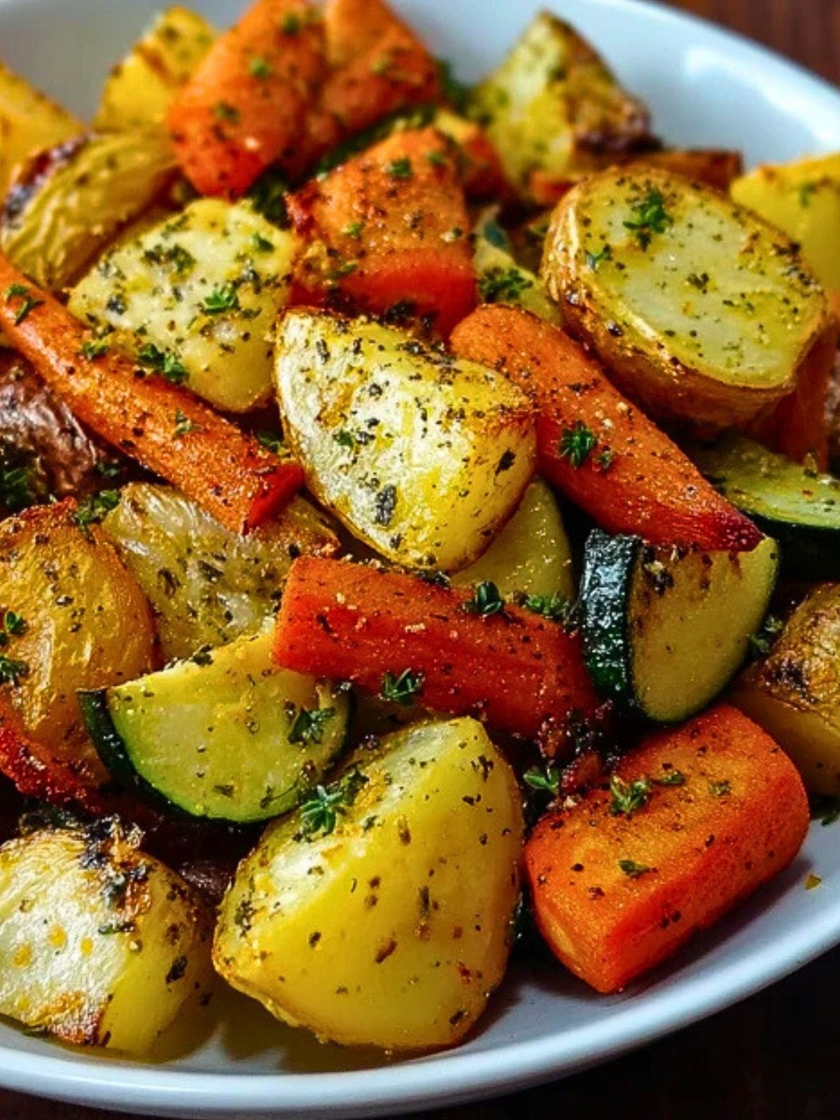 Knoblauch-Kräuter-Röstgemüse mit Kartoffeln, Karotten und Zucchini
