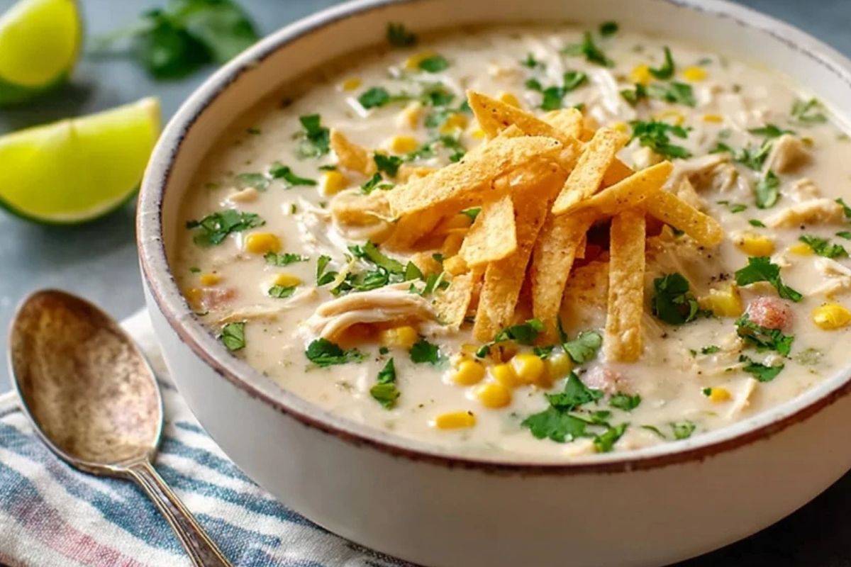 Cremige Weiße Hähnchen-Enchilada-Suppe