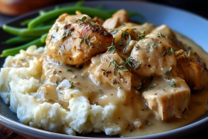 Cremiges Hähnchen mit Soße aus dem Slow Cooker