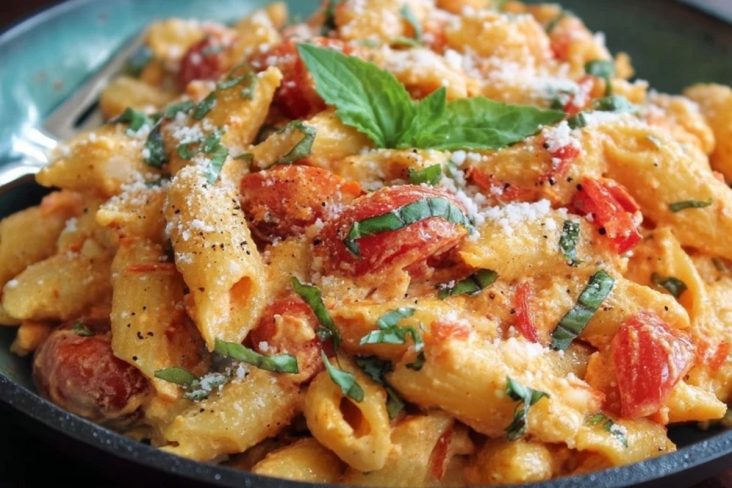 Ein Topf Tomaten-Ricotta-Pasta