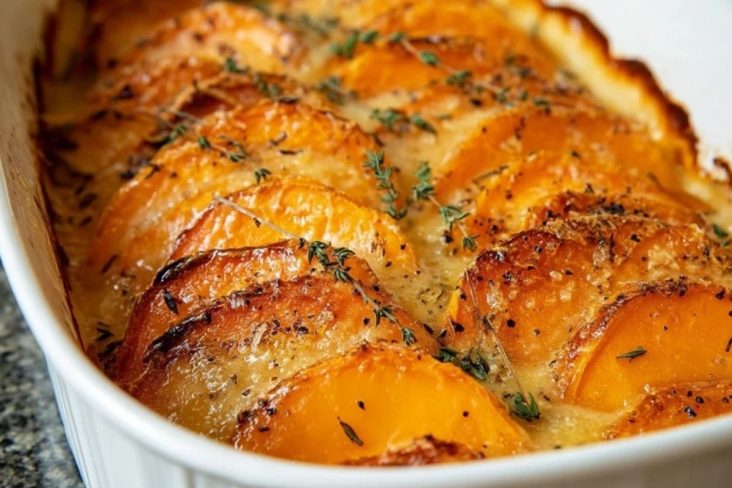 Knoblauch-Kartoffelgratin mit Süßkartoffeln