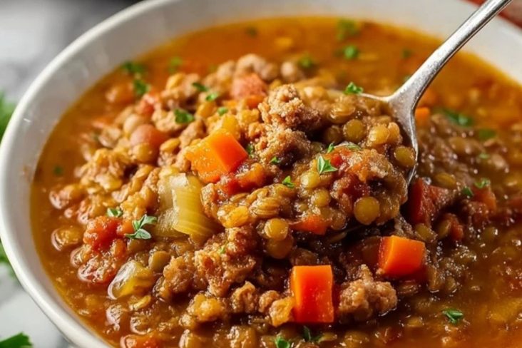 Langsame Kochwurst-Linsensuppe