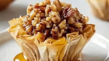 Süße Und Knusprige Pekan-Karamell-Baklava-Tassen