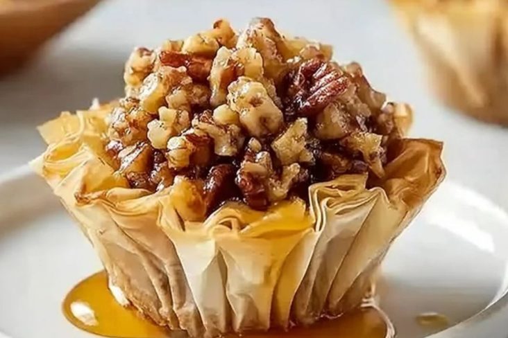 Süße Und Knusprige Pekan-Karamell-Baklava-Tassen