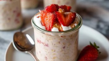 Erdbeer-Cheesecake-Übernacht-Haferflocken