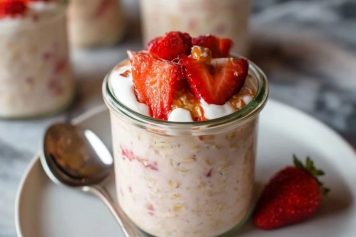 Erdbeer-Cheesecake-Übernacht-Haferflocken