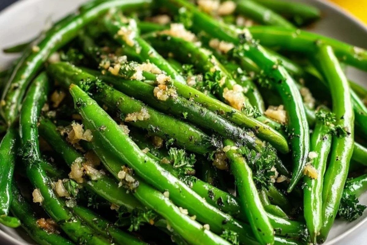 Herzhafte Knoblauchbuttergrüne Bohnen